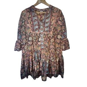 Creme Boheme boho print ruffle hem dress size XL silk‎ and poly blend very soft